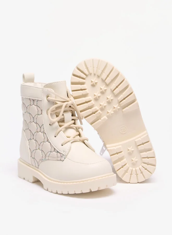Flora Bella By Shoexpress Girls Butterfly Quilted High Cut Boots with Lace-Up Closure