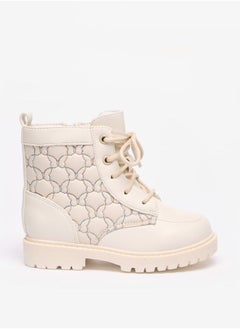 Flora Bella By Shoexpress Girls Butterfly Quilted High Cut Boots with Lace-Up Closure  - Image 1