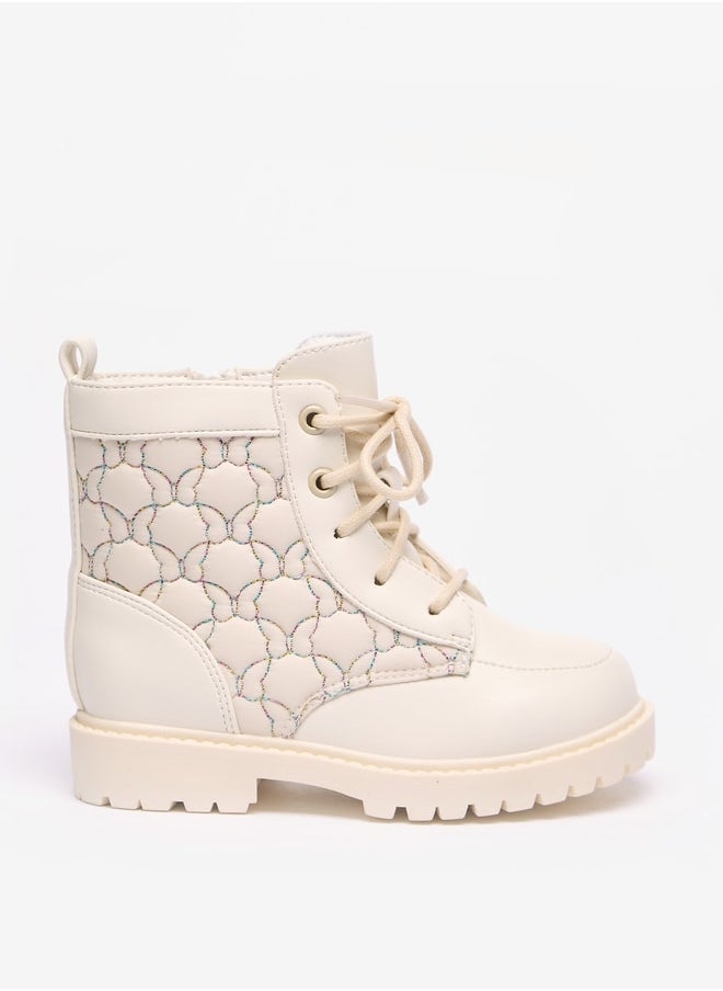 Flora Bella By Shoexpress Girls Butterfly Quilted High Cut Boots with Lace-Up Closure  - Image 1