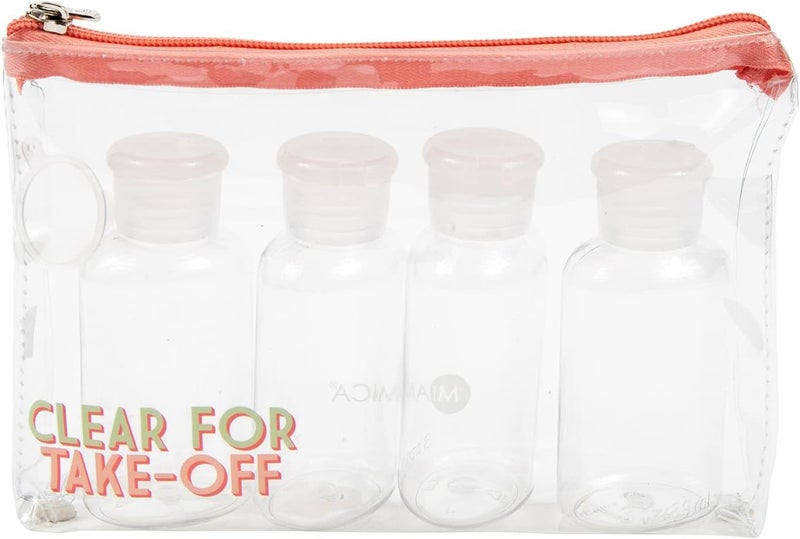 Miamica Miamica TSA Compliant Carry On Case 4 Flip Top Bottles  Coral Clear for Take Off - Image 1