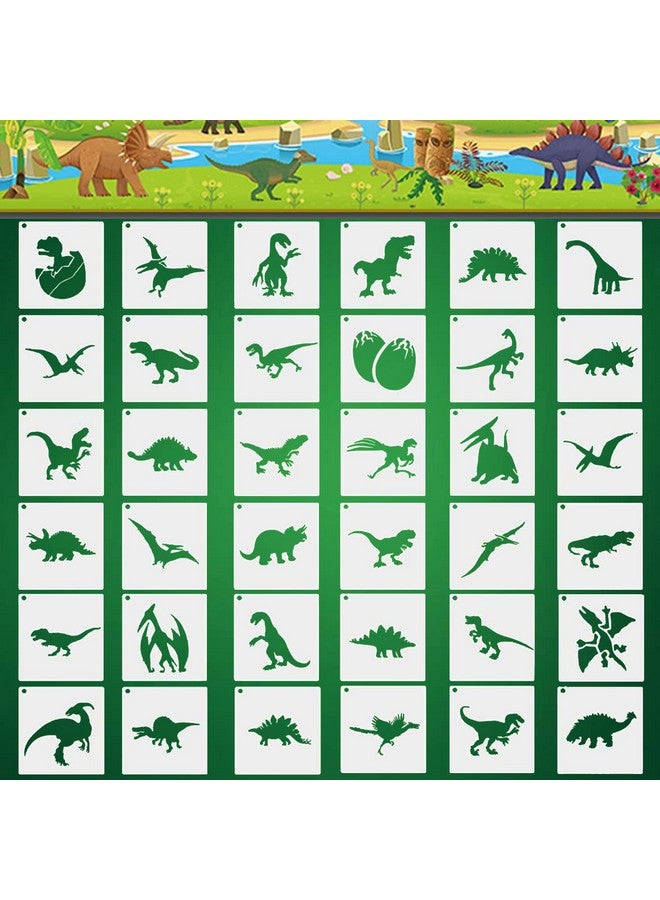 Grekywin 36 Pieces Dinosaur Stencils For Kids Plastic Painting Templates For Painting Spraying Sponge Roller Painting Crayon Drawing Chalk Drawing Airbrush Painting (6 X 6 Inch) - Image 1