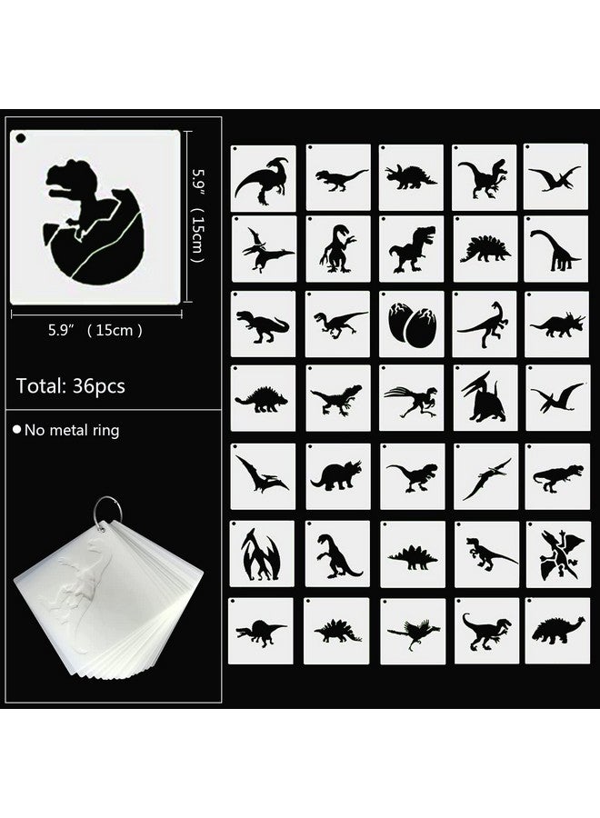 Grekywin 36 Pieces Dinosaur Stencils For Kids Plastic Painting Templates For Painting Spraying Sponge Roller Painting Crayon Drawing Chalk Drawing Airbrush Painting (6 X 6 Inch) - Image 3