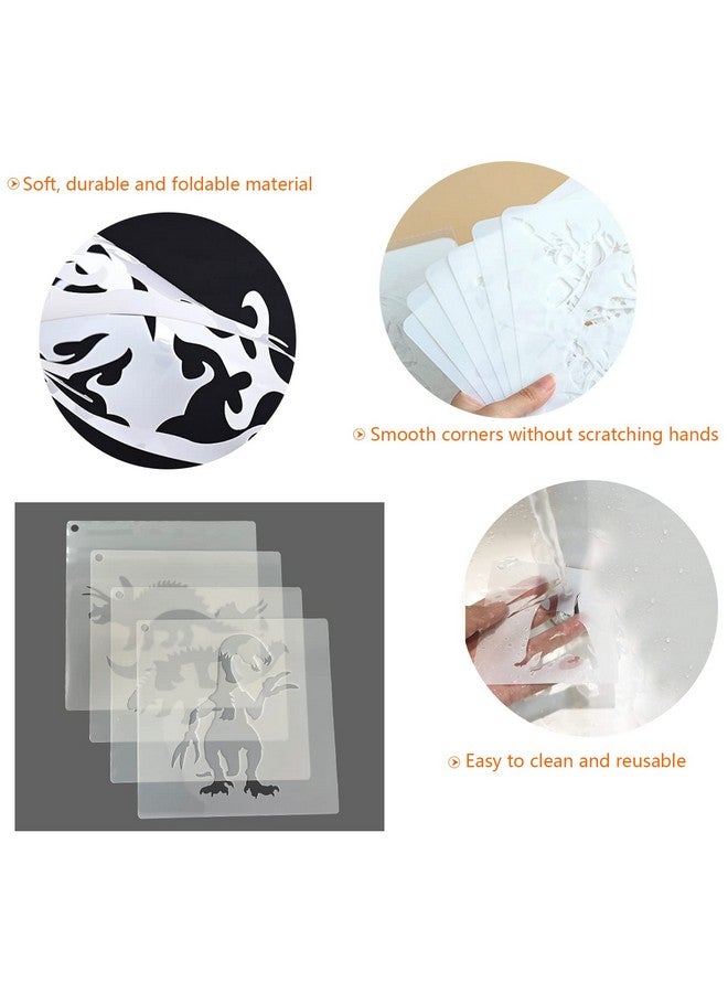 Grekywin 36 Pieces Dinosaur Stencils For Kids Plastic Painting Templates For Painting Spraying Sponge Roller Painting Crayon Drawing Chalk Drawing Airbrush Painting (6 X 6 Inch) - Image 4