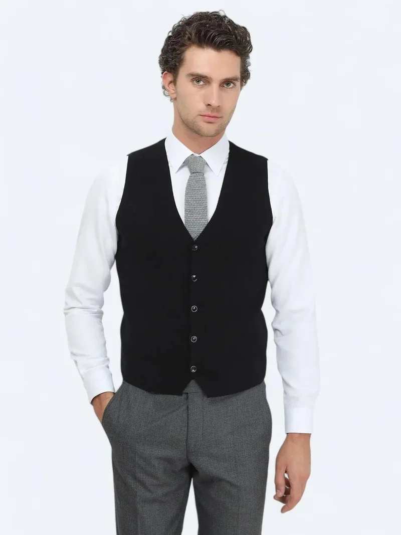 Kip Black Regular Fit Casual Knitting Knit Vest