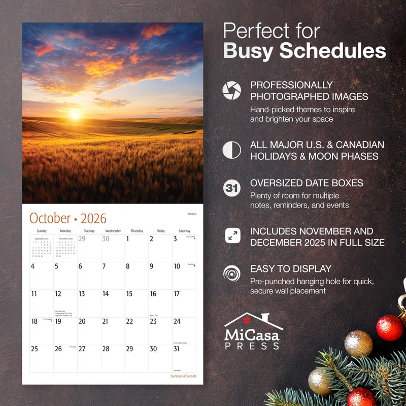 MICASA PRESS Sunrises & Sunsets 2026 Wall Calendar 12 Month | 12" x 24" Open | Thick & Sturdy Paper | Holiday Gift | Scenic Nature Calendar 2026 - Image 2