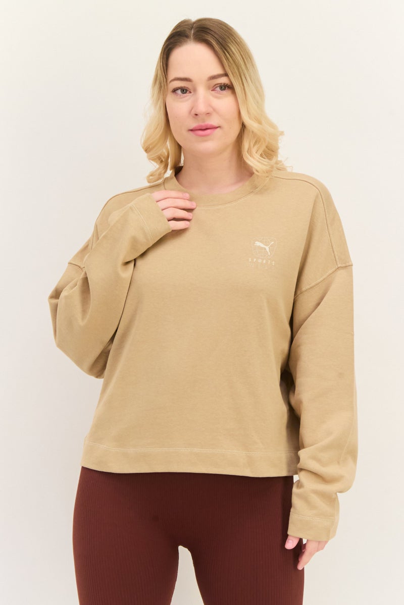PUMA Women Sportswear Fit Long Sleeves Outdoor Sweatshirt, Beige - Image 1