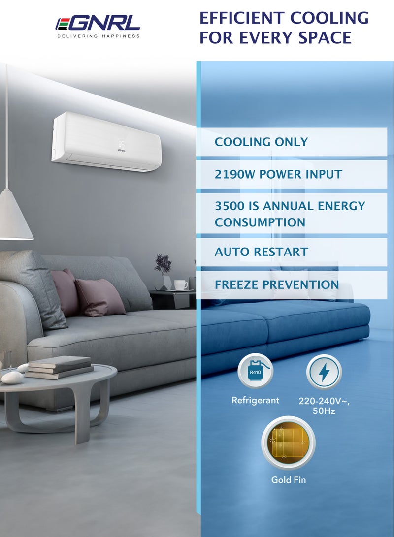 اغنرل 18000 وحدة حرارية BTU T3 مكيف هواء سبليت دوار أبيض R410a - تدفق هواء 4 اتجاهات، زعانف ذهبية | وضع النوم ووظيفة المؤقت وإعادة التشغيل التلقائي | جهاز تحكم عن بعد متضمن 1.5 طن أبيض EG18T3 - ضمان مجاني لمدة 5 سنوات على الضاغط - Image 4