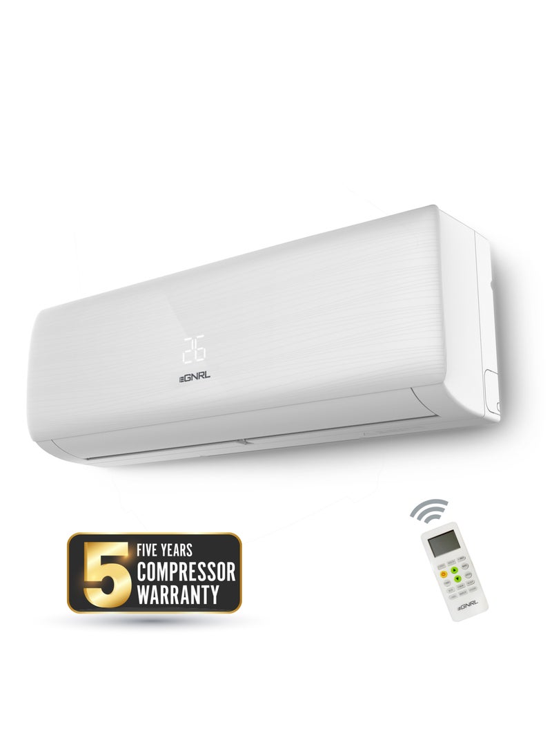 اغنرل 18000 وحدة حرارية BTU T3 مكيف هواء سبليت دوار أبيض R410a - تدفق هواء 4 اتجاهات، زعانف ذهبية | وضع النوم ووظيفة المؤقت وإعادة التشغيل التلقائي | جهاز تحكم عن بعد متضمن 1.5 طن أبيض EG18T3 - ضمان مجاني لمدة 5 سنوات على الضاغط - Image 1