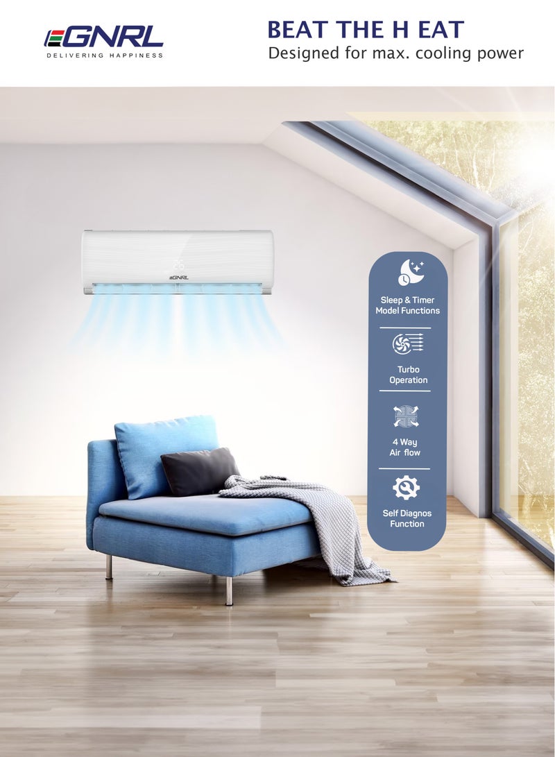 اغنرل 18000 وحدة حرارية BTU T3 مكيف هواء سبليت دوار أبيض R410a - تدفق هواء 4 اتجاهات، زعانف ذهبية | وضع النوم ووظيفة المؤقت وإعادة التشغيل التلقائي | جهاز تحكم عن بعد متضمن 1.5 طن أبيض EG18T3 - ضمان مجاني لمدة 5 سنوات على الضاغط - Image 3