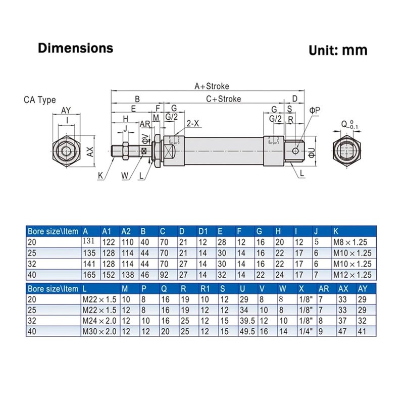 MAL16 20 25 32 40mm Bore Mini Double Action Pneumatic Air Cylinder Piston 25 50 100 200 400 500mm Stroke Aluminum Small Part Joyful(Stroke 50mm,Bore 20mm) - Image 3
