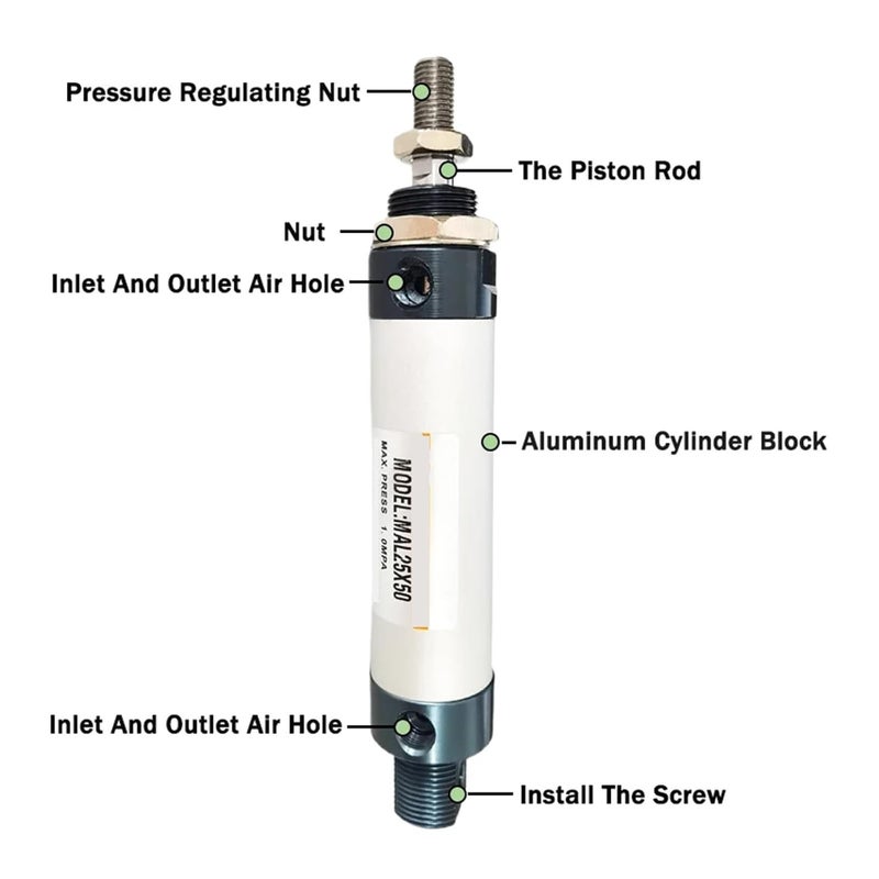 MAL16 20 25 32 40mm Bore Mini Double Action Pneumatic Air Cylinder Piston 25 50 100 200 400 500mm Stroke Aluminum Small Part Joyful(Stroke 50mm,Bore 20mm) - Image 5