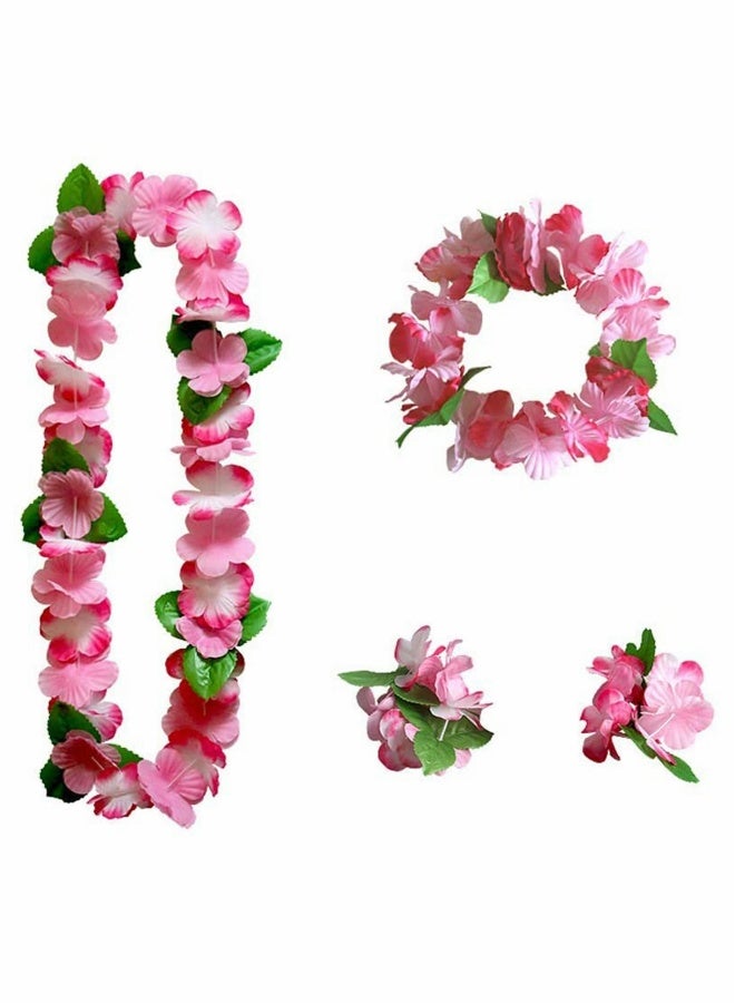 24 PCS Hawaiian Wreath Headband Wristbands Tropical Flower Leaf Hawaii Necklace Headpiece Bracelets Wedding Vacation Summer Beach Carnival Party Garland Decorations - Image 5
