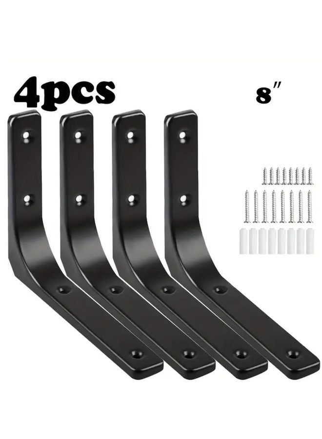 4pcs L Shaped Shelf Brackets 8 Inch Metal 90 Degree Wall Mount Support Frame - Image 1