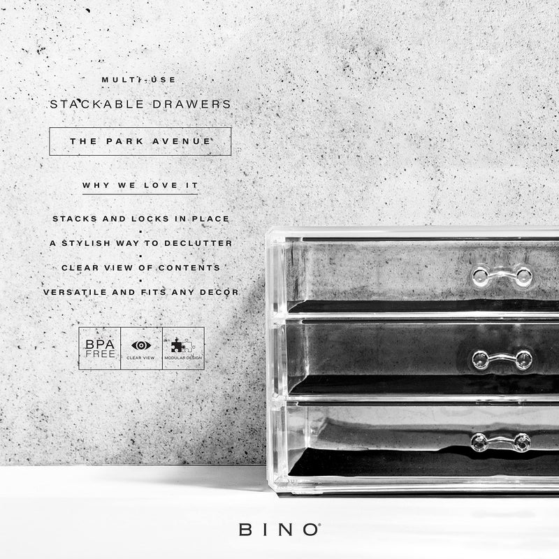 Bino | 3-Drawer Makeup Organizer Park Avenue | The Manhattan Series | Modular Design Storage Drawers | Vanity Acrylic Organizers | Stackable Storage Bins | Clear Makeup Organizers And Storage - Image 2