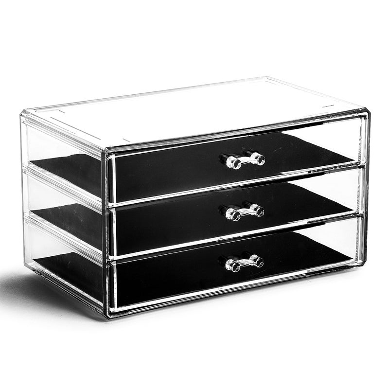 Bino | 3-Drawer Makeup Organizer Park Avenue | The Manhattan Series | Modular Design Storage Drawers | Vanity Acrylic Organizers | Stackable Storage Bins | Clear Makeup Organizers And Storage - Image 1