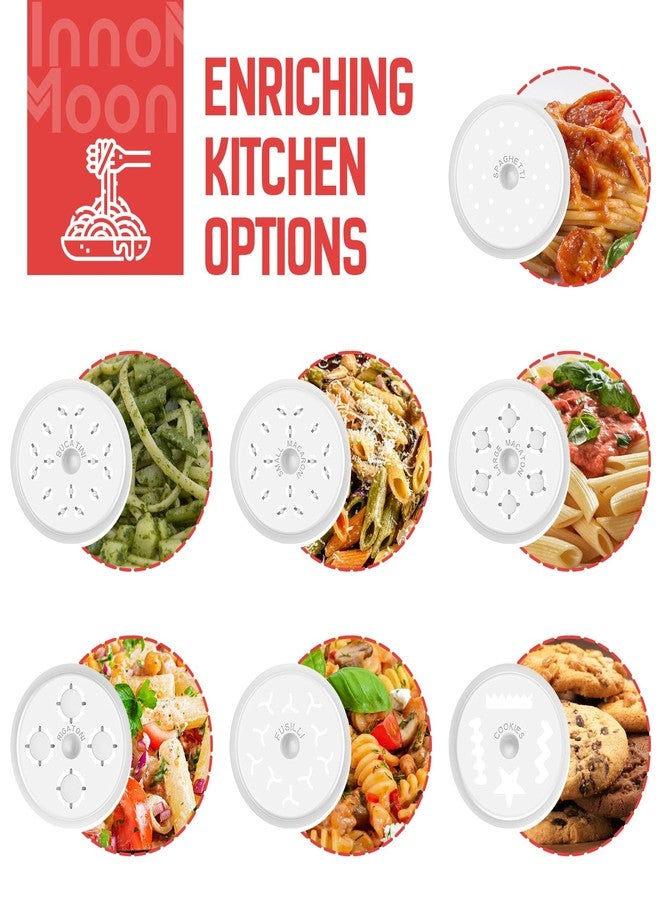 InnoMoon Gourmet Pasta Press Attachment for Kitchenaid Stand Mixers, Pasta Press for Kitchenaid Mixer with 7 Interchangeable Pasta Plates, Pasta Extruder Attachment by InnoMoon - Image 2