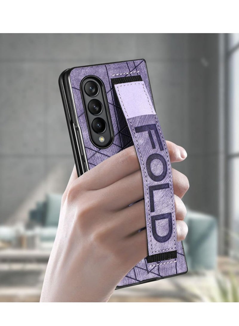 Excefore for Samsung Galaxy Z Fold5 Case with Hand Strap and Pen Holder, Anti-Scratch Shockproof PC Wristband PU Leather Cover Thin Protective Phone Cases for Samsung Galaxy Z Fold 5 (Purple) - Image 5