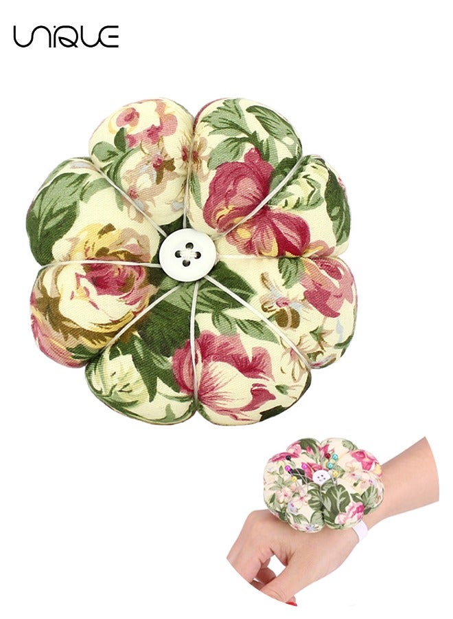 يونيك وسادة الخياطة دبوس ، اليقطين شكل إبرة وسادة حامل الفرقة يمكن ارتداؤها Pincushions Pincushion مع مرونة للدبابيس لخياطة اللحف أو الحرف اليدوية DIY (زهرة) - Image 1