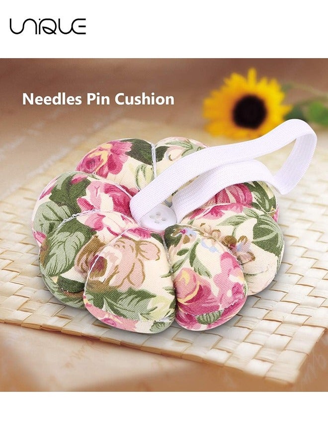 يونيك وسادة الخياطة دبوس ، اليقطين شكل إبرة وسادة حامل الفرقة يمكن ارتداؤها Pincushions Pincushion مع مرونة للدبابيس لخياطة اللحف أو الحرف اليدوية DIY (زهرة) - Image 4