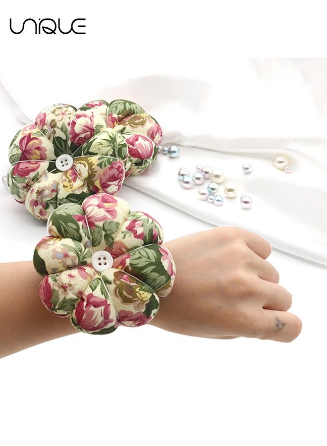 يونيك وسادة الخياطة دبوس ، اليقطين شكل إبرة وسادة حامل الفرقة يمكن ارتداؤها Pincushions Pincushion مع مرونة للدبابيس لخياطة اللحف أو الحرف اليدوية DIY (زهرة) - Image 5