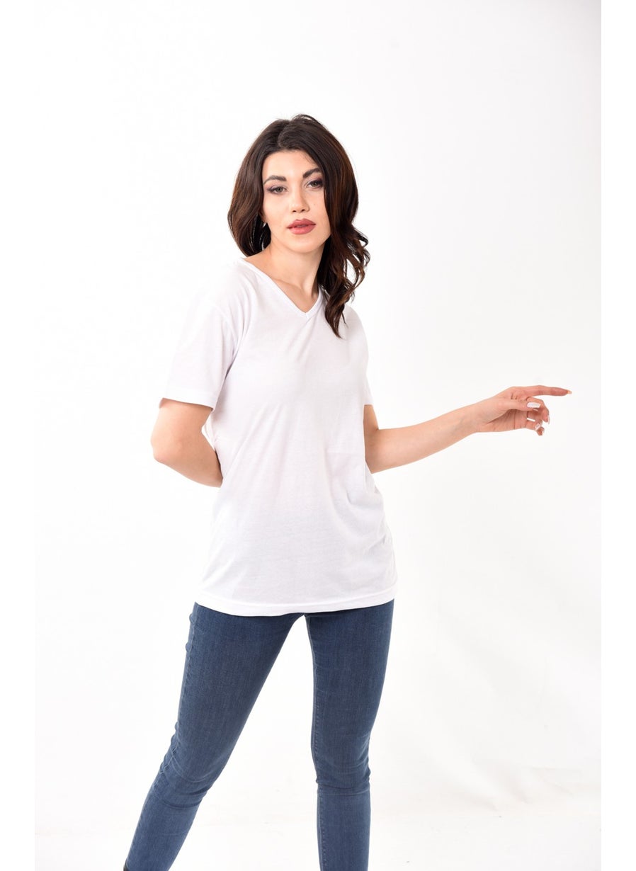 Belifanti Collection V-Neck Basic Women's T-Shirt White  - Image 1