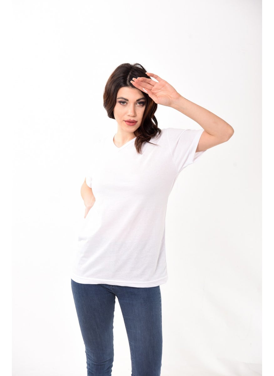 Belifanti Collection V-Neck Basic Women's T-Shirt White  - Image 2
