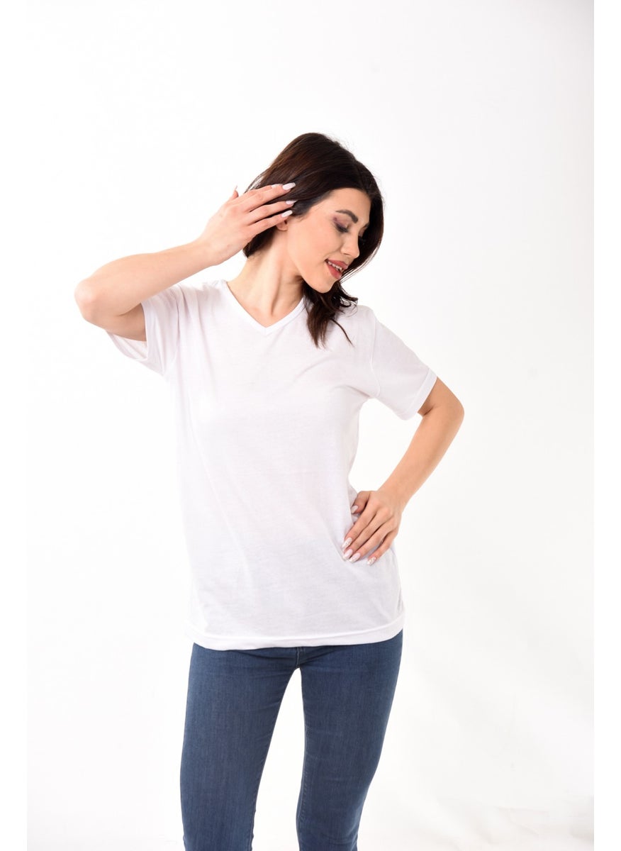Belifanti Collection V-Neck Basic Women's T-Shirt White  - Image 3