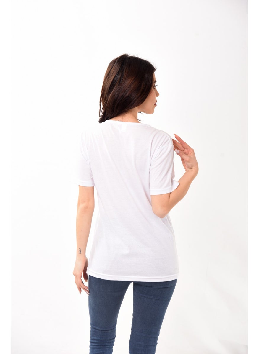 Belifanti Collection V-Neck Basic Women's T-Shirt White  - Image 4