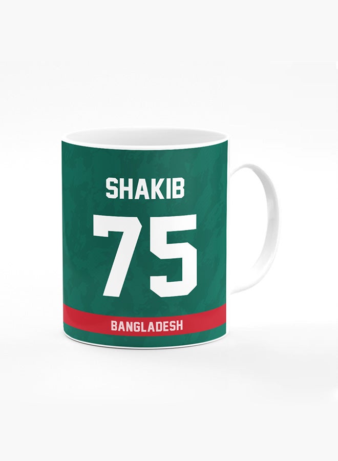 Stylizedd Designer Printed Coffee Mug with Heavy Duty Handle 11oz Ceramic Personalised Gift Mugs Cup [Microwave Safe & Dishwasher Proof ] - Cricket Player - Shakib Al Hasan, Jersey Number - 75 - Image 1