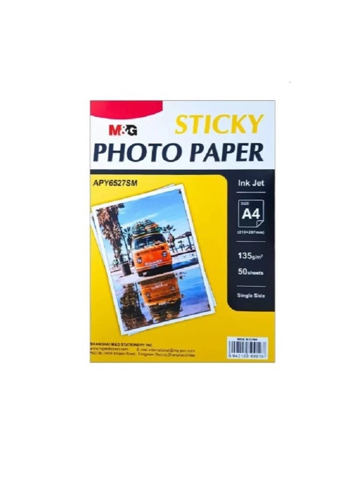 M&G M&G Chenguang ADHESIVE PHOTOGRAPHIC PAPER 135GR - 50 SHEETS - A4 - No:APY6527SM  - Image 1