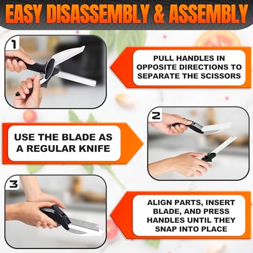 V TOWER 2 in 1 Cutting Board Scissors for Food - 9.6" Detachable Cheese Scissors with Cutting Board and Stainless Steel Blade - Easy-to-Use Veggie Cutter with Safety Lock, Suitable for Fruits and Vegetables - Image 5