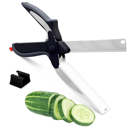 V TOWER 2 in 1 Cutting Board Scissors for Food - 9.6" Detachable Cheese Scissors with Cutting Board and Stainless Steel Blade - Easy-to-Use Veggie Cutter with Safety Lock, Suitable for Fruits and Vegetables - Image 1