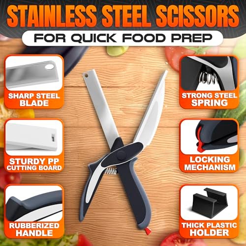 V TOWER 2 in 1 Cutting Board Scissors for Food - 9.6" Detachable Cheese Scissors with Cutting Board and Stainless Steel Blade - Easy-to-Use Veggie Cutter with Safety Lock, Suitable for Fruits and Vegetables - Image 3
