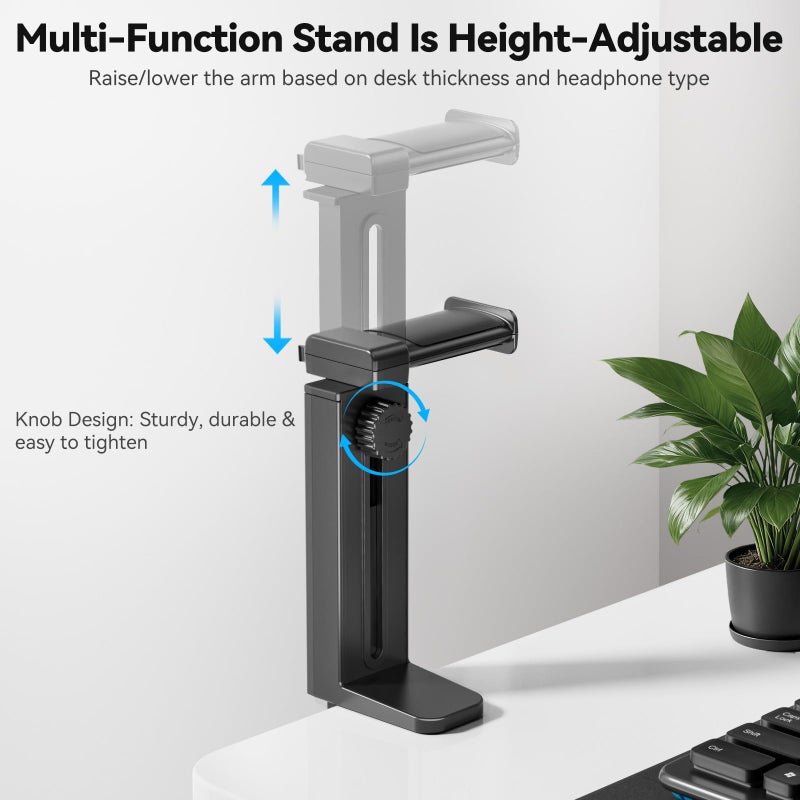 Kosker Headphone Stand Under-Desk or Headset Holder Above-Desk, Headphone Hanger & Headset Hook Under Desk Mount with Spring Clamp & Height Adjustable & Cable Clip for Gaming Gift Accessories. PC Game Headsets - Image 3