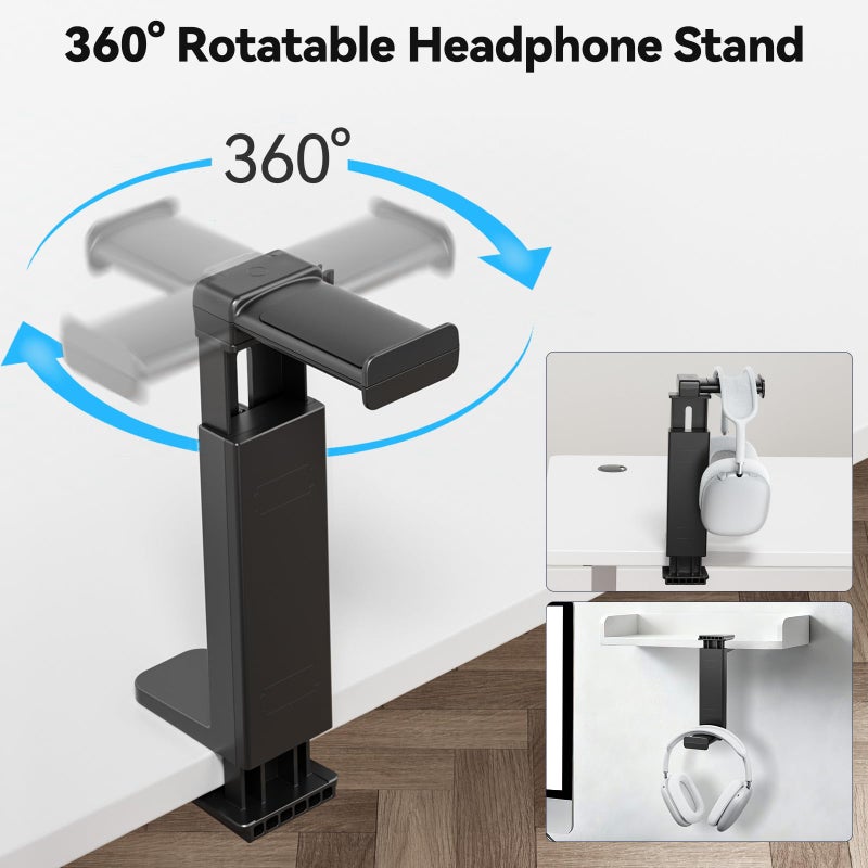 Kosker Headphone Stand Under-Desk or Headset Holder Above-Desk, Headphone Hanger & Headset Hook Under Desk Mount with Spring Clamp & Height Adjustable & Cable Clip for Gaming Gift Accessories. PC Game Headsets - Image 2