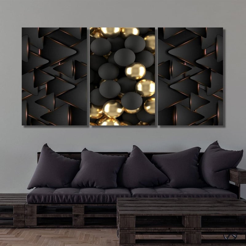 ماركتنا ثلاث لوحات قماشية بتصميم مودرن مع برواز مجوف مقاس (90×40) ثلاث قطع - Image 1