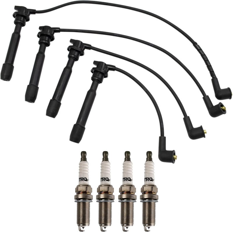 TRQ Ignition Kit Spark Plugs Wire Set for Hyundai Elantra, Tucson, Kia Spectra, and Sportage - Image 3