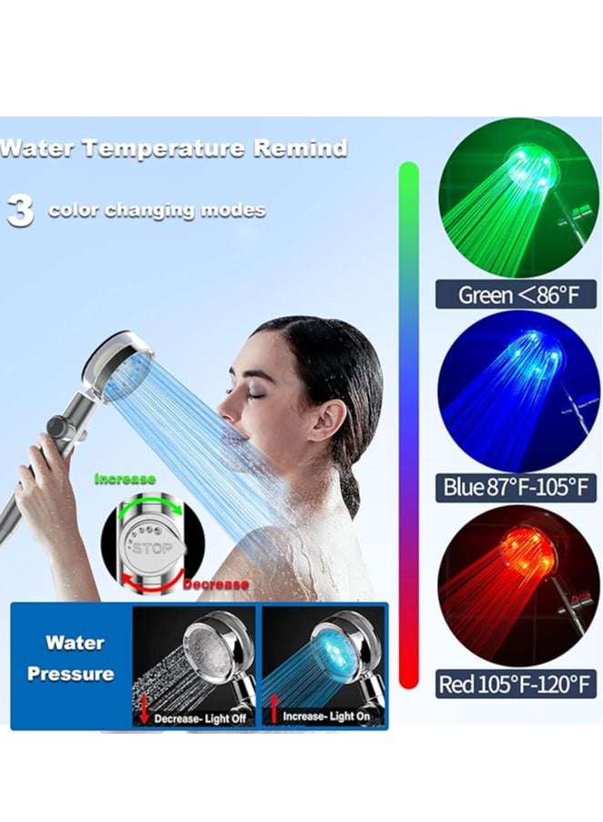 رأس دش LED مع رأس دش محمول من Besititli رأس دش عالي الضغط مع خرطوم وحامل وشريط PTFE وما إلى ذلك، 3 رؤوس دش مفلترة لتوفير المياه يمكن التحكم في درجة حرارتها للشعر الجاف والبشرة - Image 1