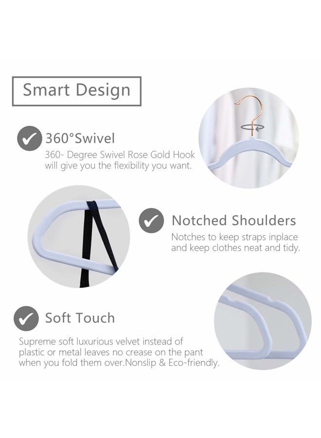 MIZGI Premium Velvet Hangers (50 Pack) Heavy Duty - Non Slip Felt Hangers - Velvet Suit Hangers Light Blue - Rose Gold Hooks,Space Saving Clothes Hangers - Image 3