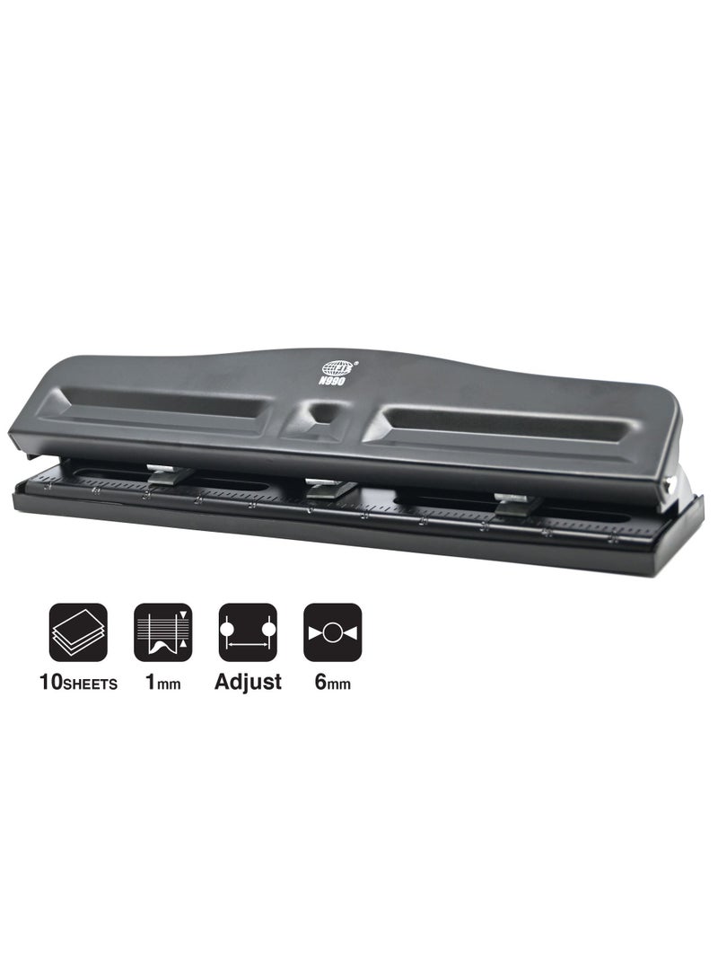 FIS Adjustable Metal Punch 3 Holes, 10 Sheets, Black -FSPUJN990BK - Image 1