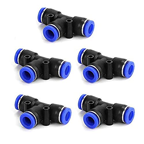 HOSEMART� 6mm X 6mm X 6mm Union Tee Push PU Pneumatic Pipe Fitting Connector 6mm OD Hose Tube (Pack of 5) - Image 1