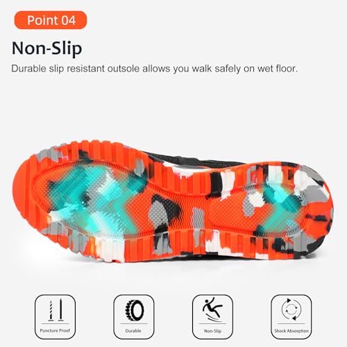 TRAILBLITZ Composite Steel Toe Shoes for Men Work Safety Sneakers Non Slip Comfortable Lightweight Breathable Mens Hard Toe Industrial Construction Tennis Slip On Footwear(10.5 Men, Orange) - Image 5