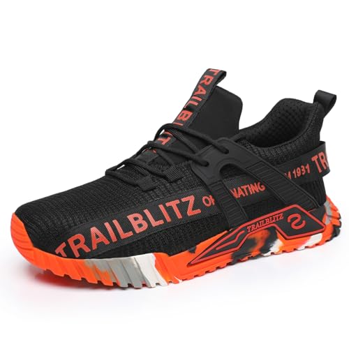 TRAILBLITZ Composite Steel Toe Shoes for Men Work Safety Sneakers Non Slip Comfortable Lightweight Breathable Mens Hard Toe Industrial Construction Tennis Slip On Footwear(10.5 Men, Orange) - Image 1