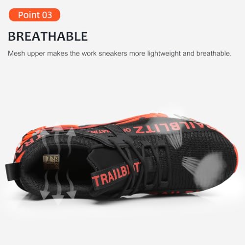 TRAILBLITZ Composite Steel Toe Shoes for Men Work Safety Sneakers Non Slip Comfortable Lightweight Breathable Mens Hard Toe Industrial Construction Tennis Slip On Footwear(10.5 Men, Orange) - Image 4