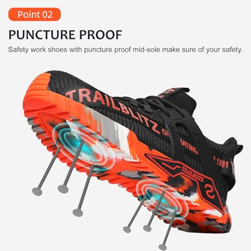 TRAILBLITZ Composite Steel Toe Shoes for Men Work Safety Sneakers Non Slip Comfortable Lightweight Breathable Mens Hard Toe Industrial Construction Tennis Slip On Footwear(10.5 Men, Orange) - Image 3