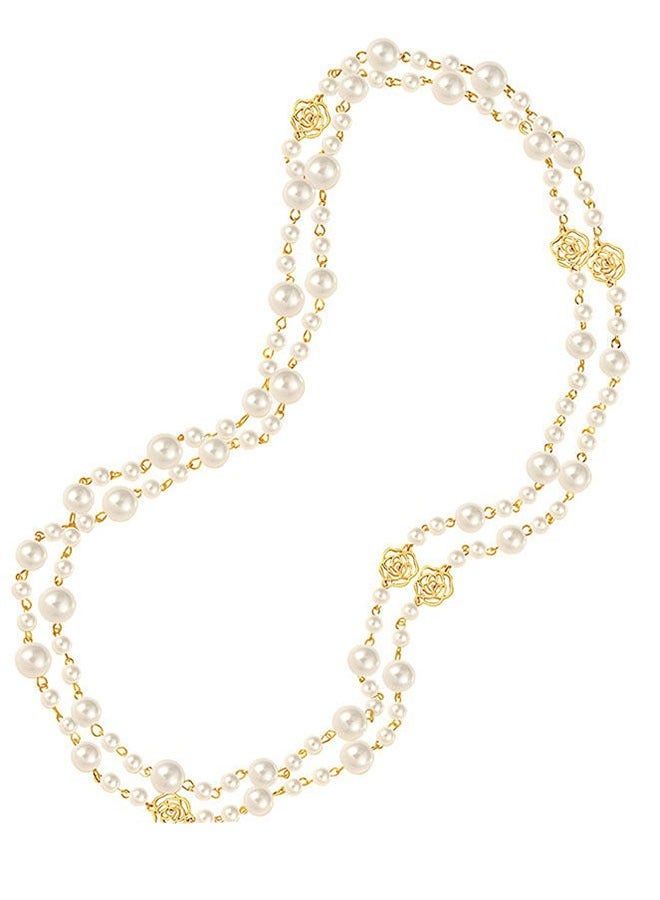 Realfrog High Quality Dainty Pearl Hollow Out Flower Women Sweater Chain Necklace Long Chain Necklaces Gift for Ladies Girls - Image 2