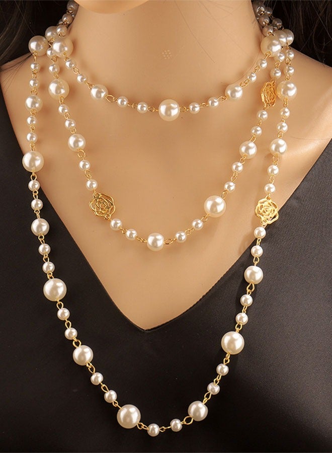 Realfrog High Quality Dainty Pearl Hollow Out Flower Women Sweater Chain Necklace Long Chain Necklaces Gift for Ladies Girls - Image 5