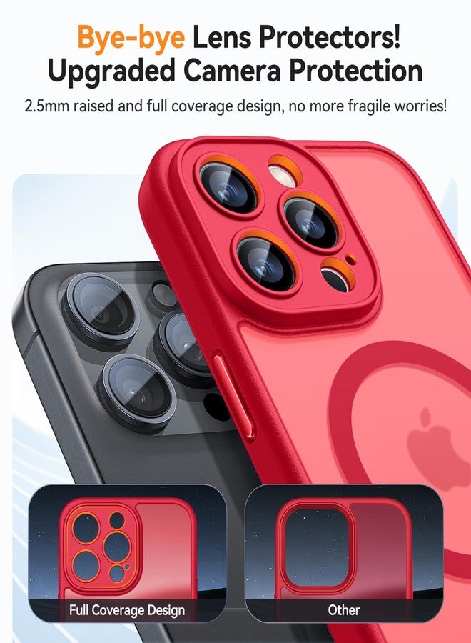 CANSHN Magnetic Case for iPhone 15 Pro, Upgraded [Full Camera Protection] [Compatible with Magsafe] [Translucent Matte] Shockproof Protective Phone Case for iPhone 15 Pro 6.1" - Red - Image 4