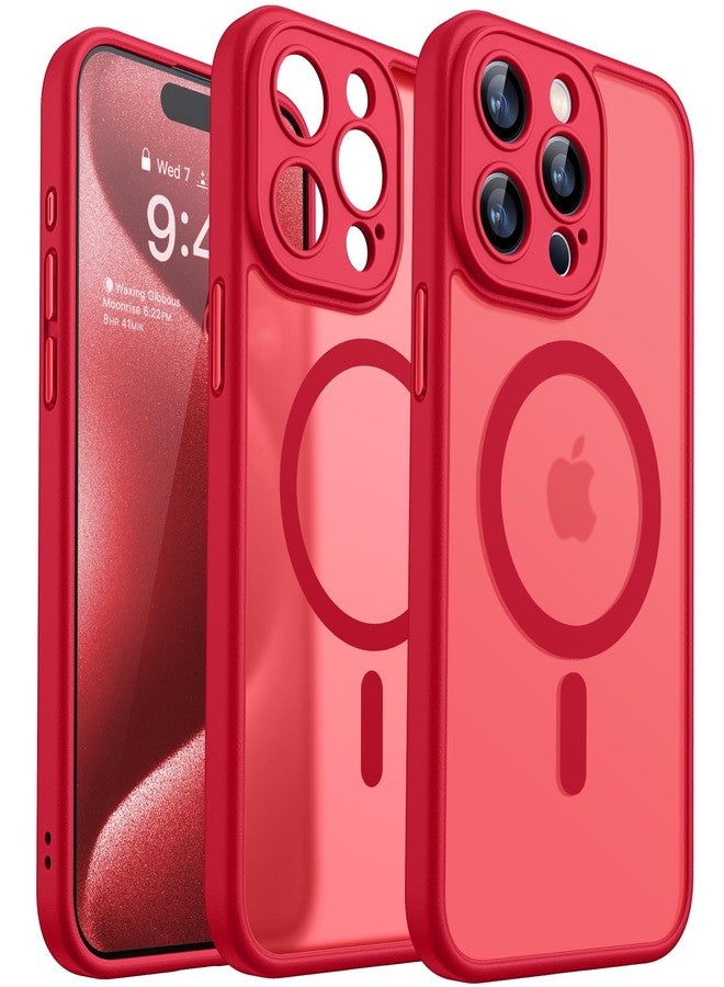 CANSHN Magnetic Case for iPhone 15 Pro, Upgraded [Full Camera Protection] [Compatible with Magsafe] [Translucent Matte] Shockproof Protective Phone Case for iPhone 15 Pro 6.1" - Red - Image 1