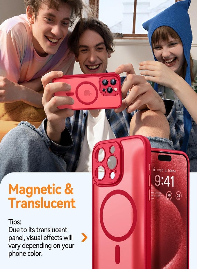 CANSHN Magnetic Case for iPhone 15 Pro, Upgraded [Full Camera Protection] [Compatible with Magsafe] [Translucent Matte] Shockproof Protective Phone Case for iPhone 15 Pro 6.1" - Red - Image 3